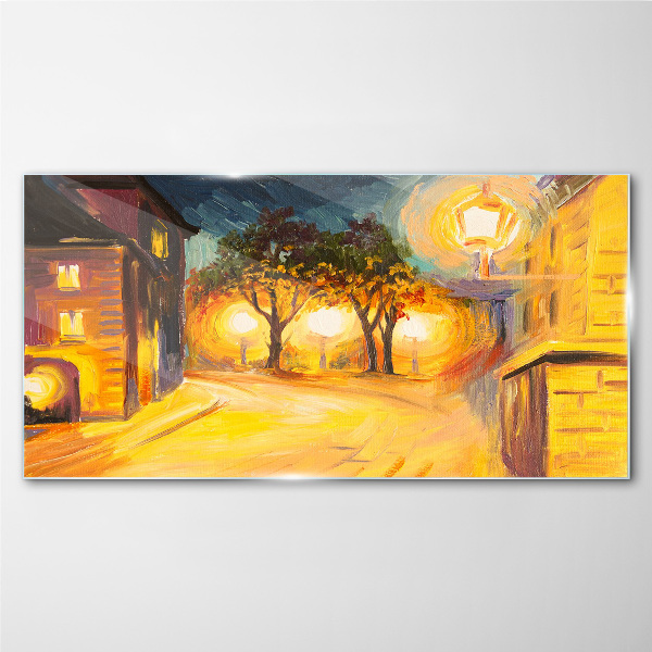 Schilderij op glas Een gouden avond in de stad