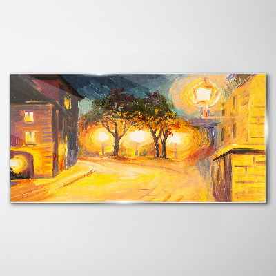 Schilderij op glas Een gouden avond in de stad