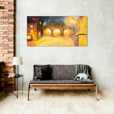 Schilderij op glas Een gouden avond in de stad