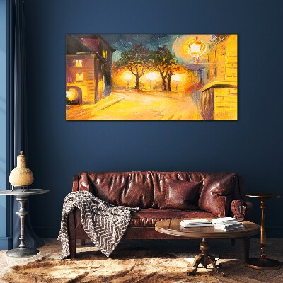 Schilderij op glas Een gouden avond in de stad