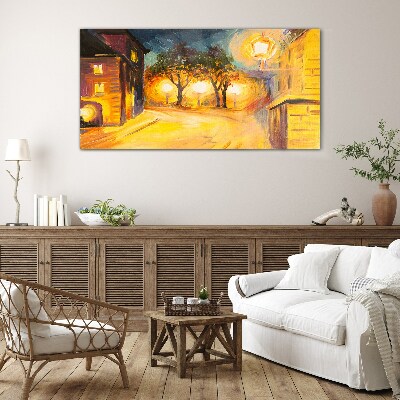 Schilderij op glas Een gouden avond in de stad