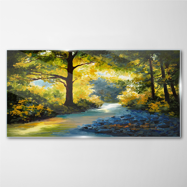 Glas foto Gouden licht in het boslandschap