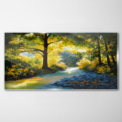 Glas foto Gouden licht in het boslandschap