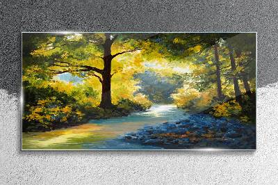 Glas foto Gouden licht in het boslandschap