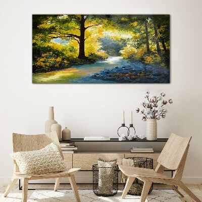 Glas foto Gouden licht in het boslandschap