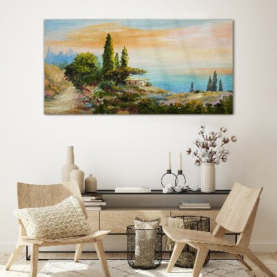 Foto op glas Een vredig kustlandschap