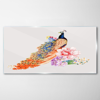 Schilderij op glas Pauwen tussen de bloemen
