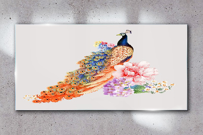 Schilderij op glas Pauwen tussen de bloemen