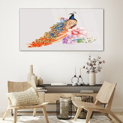 Schilderij op glas Pauwen tussen de bloemen