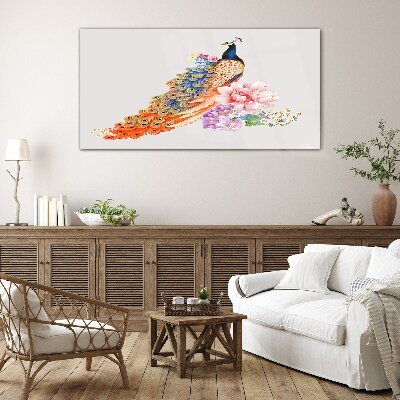 Schilderij op glas Pauwen tussen de bloemen