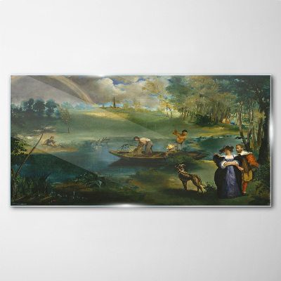 Foto op glas Een scène aan het water met vissers