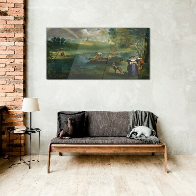 Foto op glas Een scène aan het water met vissers