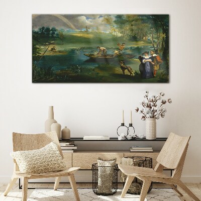 Foto op glas Een scène aan het water met vissers