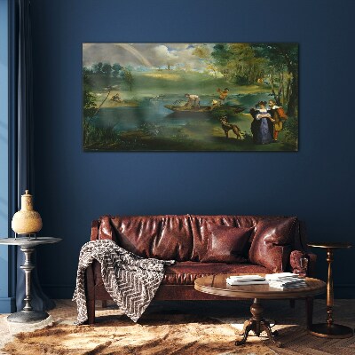 Foto op glas Een scène aan het water met vissers