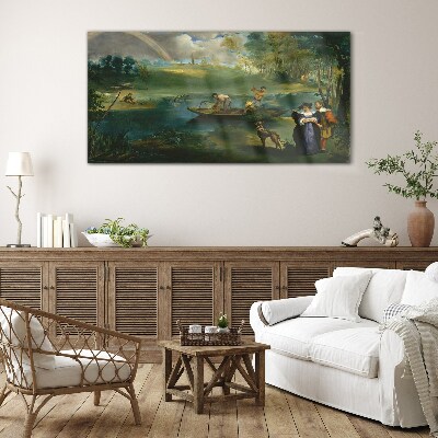 Foto op glas Een scène aan het water met vissers