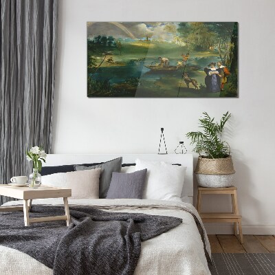 Foto op glas Een scène aan het water met vissers