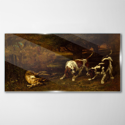 Foto op glas Honden in het bos