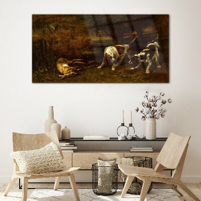 Foto op glas Honden in het bos