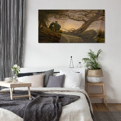 Glas foto Zonsondergang over het landschap