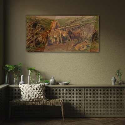 Foto op glas Pastoraal landschap met vee