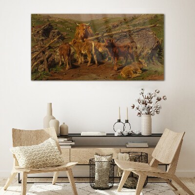 Foto op glas Pastoraal landschap met vee