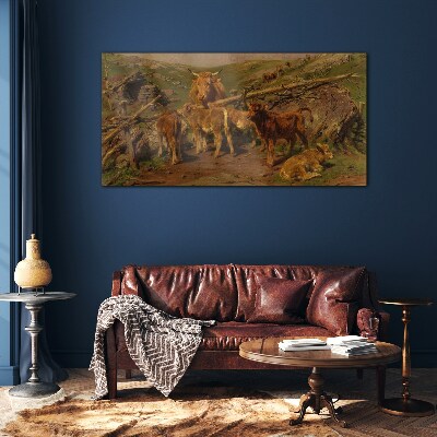 Foto op glas Pastoraal landschap met vee