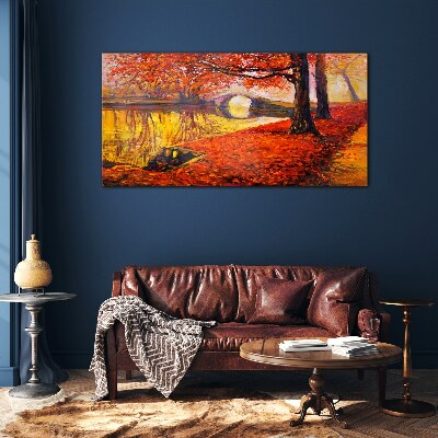 Glas foto Gouden herfst aan de rivier