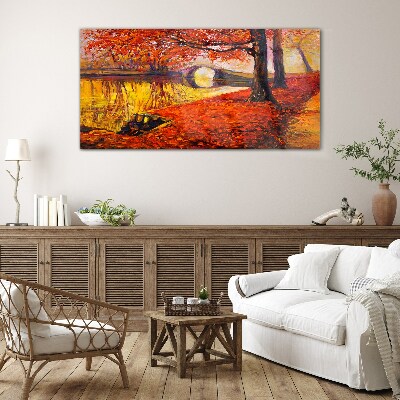 Glas foto Gouden herfst aan de rivier