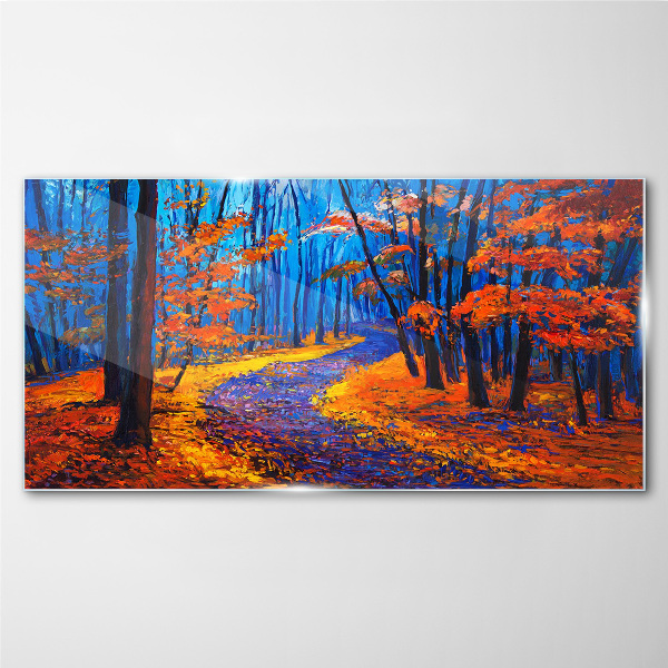 Glas foto Herfstlaan in de kleuren van de zonsondergang