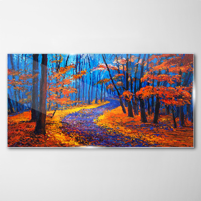 Glas foto Herfstlaan in de kleuren van de zonsondergang