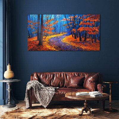 Glas foto Herfstlaan in de kleuren van de zonsondergang