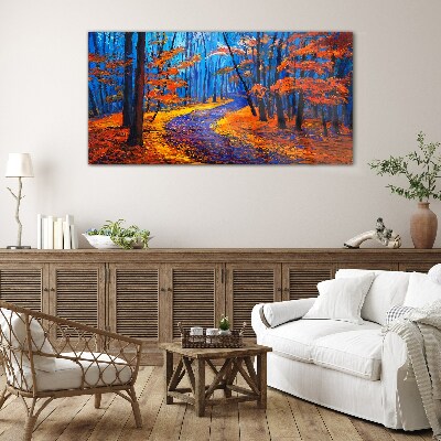 Glas foto Herfstlaan in de kleuren van de zonsondergang