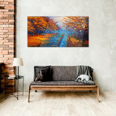 Foto op glas Gouden herfst over het kalme water