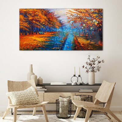 Foto op glas Gouden herfst over het kalme water