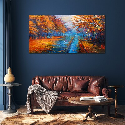 Foto op glas Gouden herfst over het kalme water