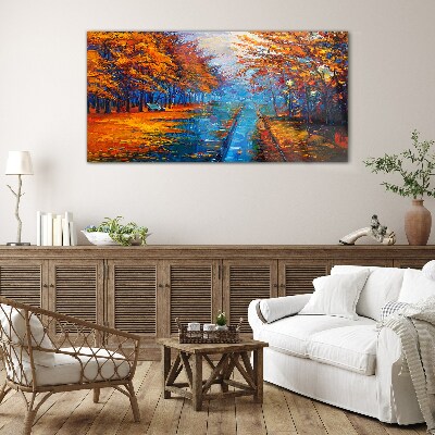 Foto op glas Gouden herfst over het kalme water