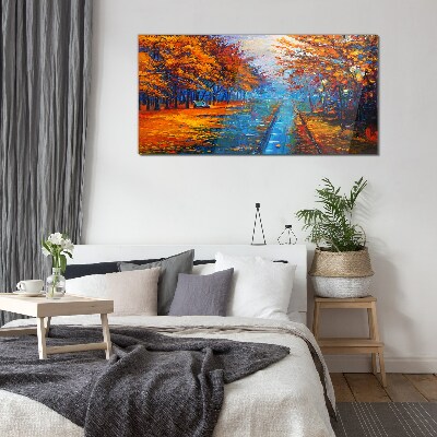 Foto op glas Gouden herfst over het kalme water