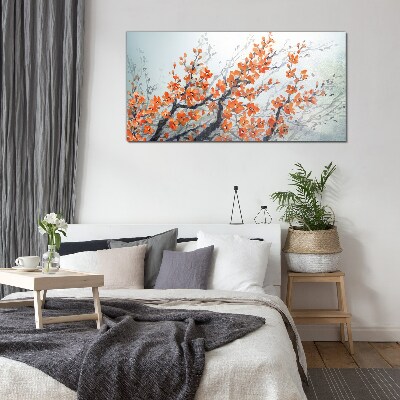 Foto op glas Een bloemenexplosie in tinten oranje