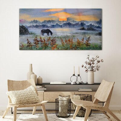 Glas foto Een rustige ochtend aan het meer