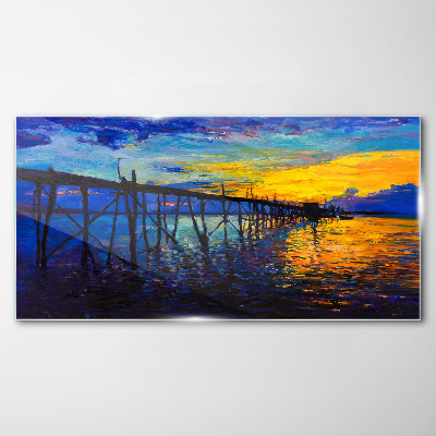 Schilderij op glas Zonsondergang over de pier