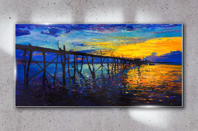 Schilderij op glas Zonsondergang over de pier