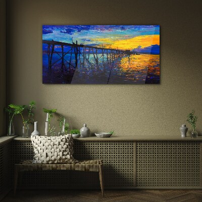 Schilderij op glas Zonsondergang over de pier
