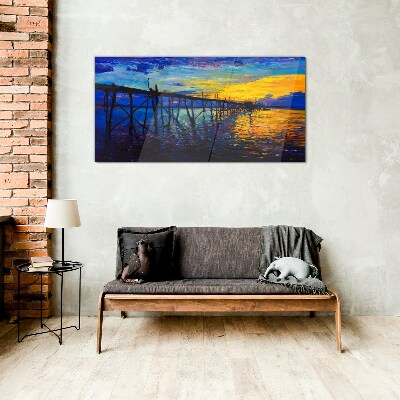 Schilderij op glas Zonsondergang over de pier