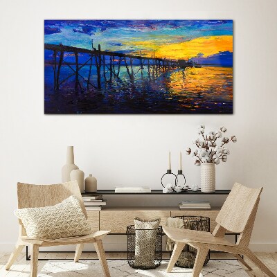 Schilderij op glas Zonsondergang over de pier