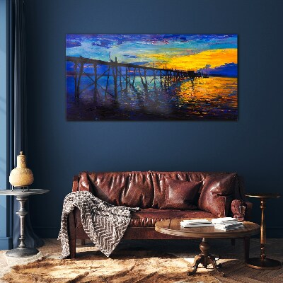 Schilderij op glas Zonsondergang over de pier