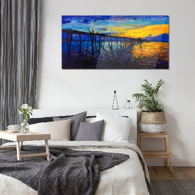 Schilderij op glas Zonsondergang over de pier