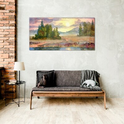 Foto op glas Een rustige ochtend aan het meer