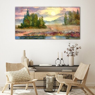 Foto op glas Een rustige ochtend aan het meer