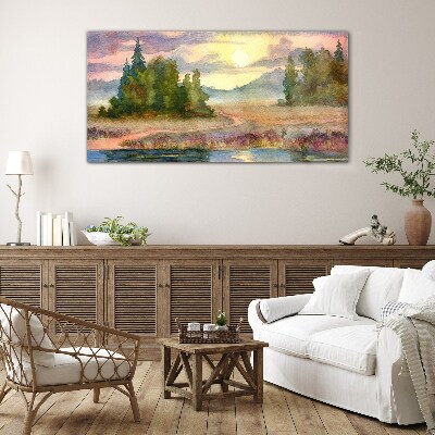 Foto op glas Een rustige ochtend aan het meer