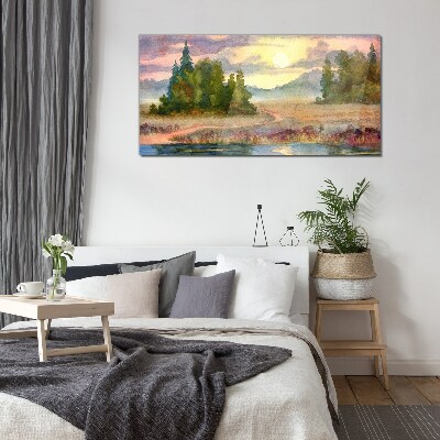 Foto op glas Een rustige ochtend aan het meer